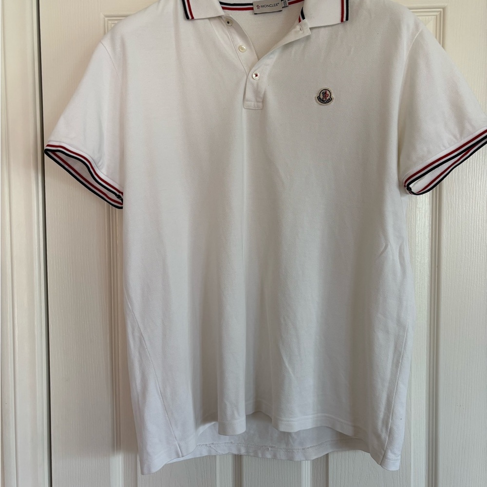 Moncler White Polo Shirt with Black and Red Accents xxl ( like US xl )